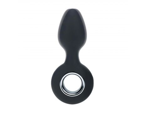 Vibrating Silicone Anal Plug with Loop - Black - 6