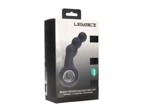 Masażer prostaty wibrujący koralikowy z pętlą silikonowy Levelz czarny 15cm