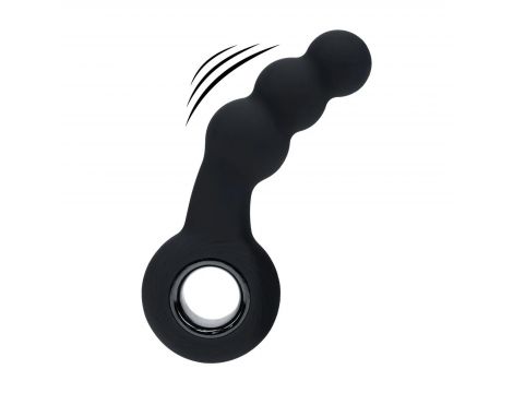 Masażer prostaty wibrujący koralikowy z pętlą silikonowy Levelz czarny 15cm - 2
