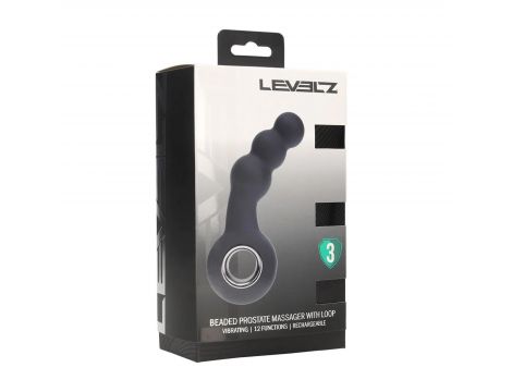 Masażer prostaty wibrujący koralikowy z pętlą silikonowy Levelz czarny 15cm
