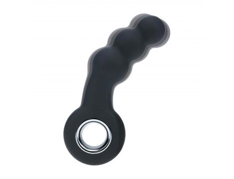 Masażer prostaty wibrujący koralikowy z pętlą silikonowy Levelz czarny 15cm - 8