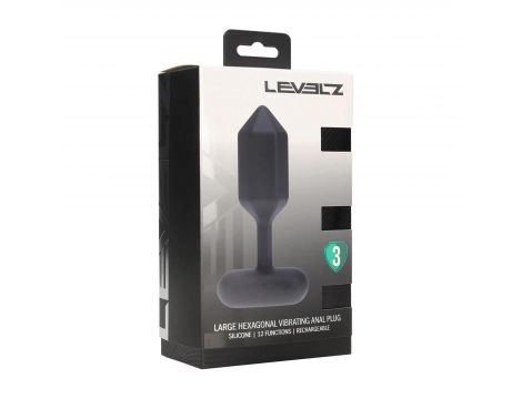 Wibrujący korek analny heksagonalny silikonowy Levelz L czarny 14 cm
