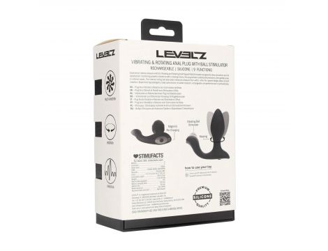 Korek analny wibrujący obrotowy z kulką Levelz silikonowy czarny 10,7cm - 3