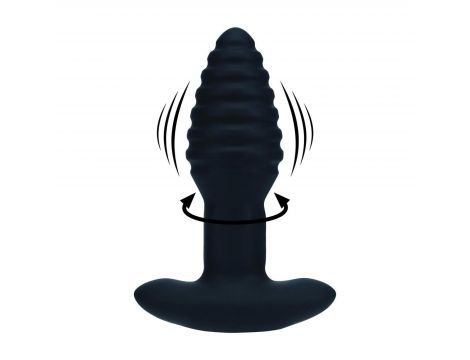 Korek analny Levelz wibrujący rotacyjny karbowany silikonowy czarny 12,5 cm - 5