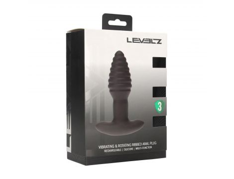Korek analny Levelz wibrujący rotacyjny karbowany silikonowy czarny 12,5 cm - 3