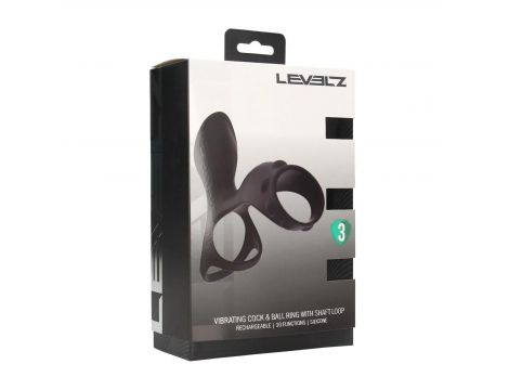 Wibrujący pierścień na penisa i jądra z pętlą Levelz silikonowy czarny 14cm