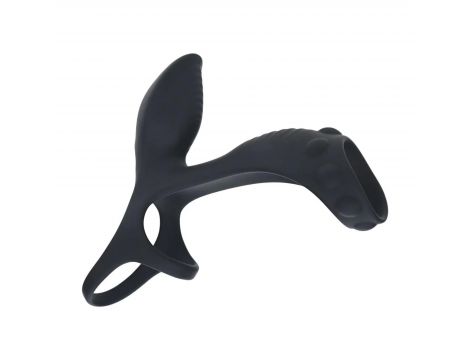 Wibrujący pierścień na penisa i jądra z pętlą Levelz silikonowy czarny 14cm - 8