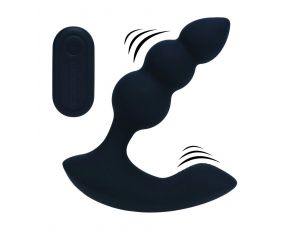 Korek analny wibrujący koralikowy Levelz zdalny czarny 14 cm USB
