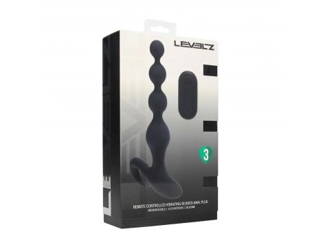 Wibrujący koralikowy korek analny silikonowy Levelz czarny 20 cm - 2