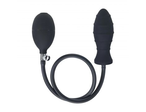 Ribbed Inflatable Silicone Anal Plug - Black