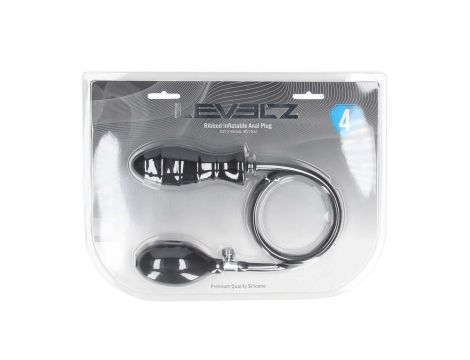 Ribbed Inflatable Silicone Anal Plug - Black - 3