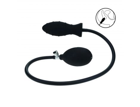 Ribbed Inflatable Silicone Anal Plug - Black - 7