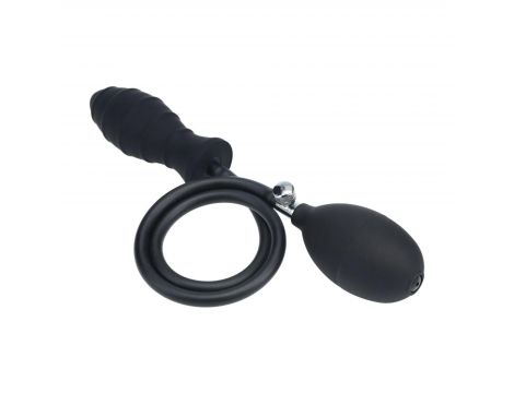 Ribbed Inflatable Silicone Anal Plug - Black - 8