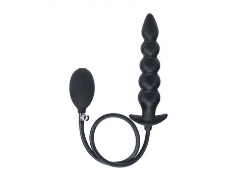 Beaded Inflatable Silicone Anal Plug - Black - 3