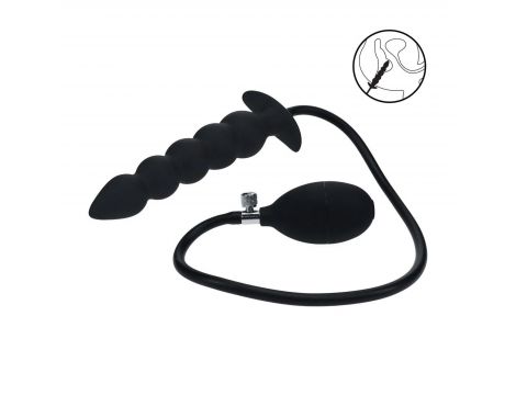 Beaded Inflatable Silicone Anal Plug - Black - 4