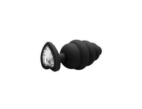 Large Ribbed Diamond Heart Plug - Black