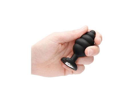 Large Ribbed Diamond Heart Plug - Black - 5