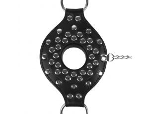 Open Mouth Gag Head Harness with Plug Stopper - Black