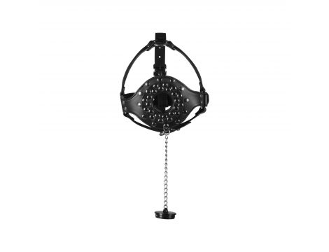 Open Mouth Gag Head Harness with Plug Stopper - Black - 5