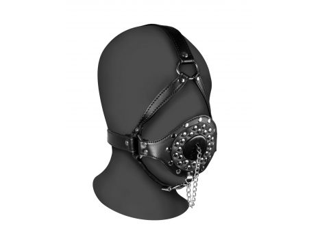 Open Mouth Gag Head Harness with Plug Stopper - Black - 11