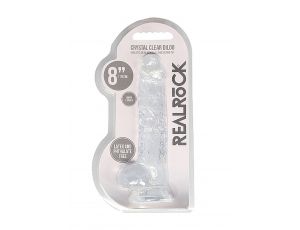 Dildo realistyczne z jądrami RealRock Crystal Clear transparentne 21 cm