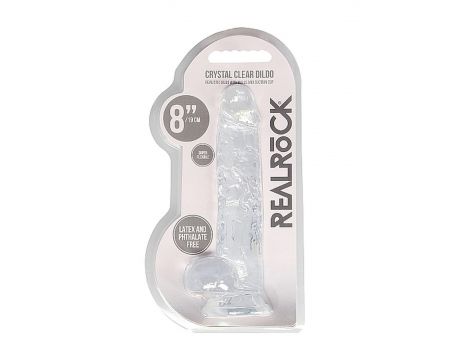 Dildo realistyczne z jądrami RealRock Crystal Clear transparentne 21 cm