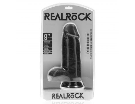 Dildo realistyczne RealRock grube z moszną 23 cm czarne - 3