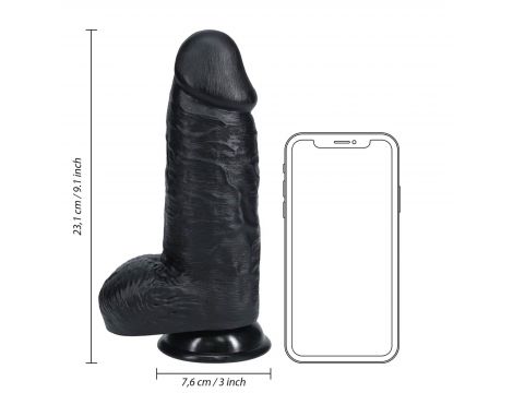 Dildo realistyczne RealRock grube z moszną 23 cm czarne - 5
