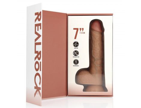 Wibrator realistyczny RealRock z jajami cielisty 18 cm - 2