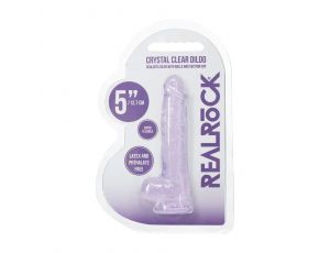Dildo realistyczne z jądrami RealRock Crystal Clear fioletowe 13 cm