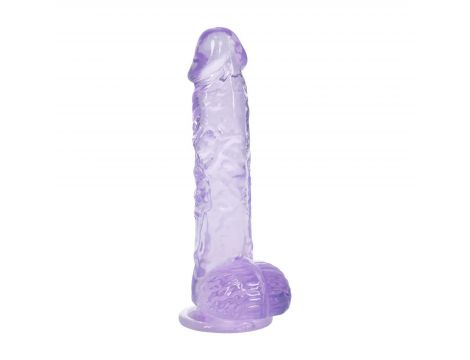 Dildo realistyczne z jądrami RealRock Crystal Clear fioletowe 13 cm - 2