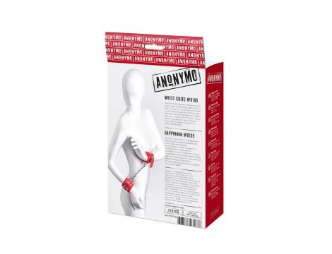 Anonymo handcuffs, PU leather, red, 27 cm - 3