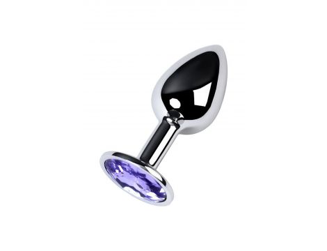 Silver anal plug with gem, blue - 4