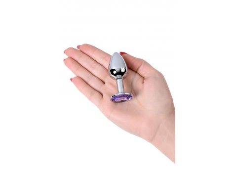 Silver anal plug with gem, blue - 6