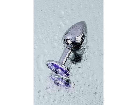 Silver anal plug with gem, blue - 8
