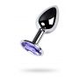 Silver anal plug with gem, blue - 4