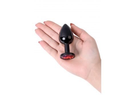 Black anal plug TOYFA Metal,with a ruby colored gem - 7