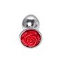 Anal plug Metal by TOYFA, metal, silver with red rose, 8 cm, O 2.7 cm, 48 g - 3
