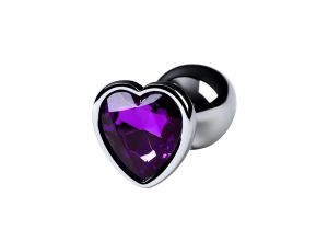 Silver anal plug with purple gem heart-shaped