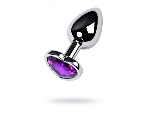 Silver anal plug with purple gem heart-shaped - 2