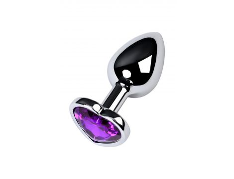 Silver anal plug with purple gem heart-shaped - 3
