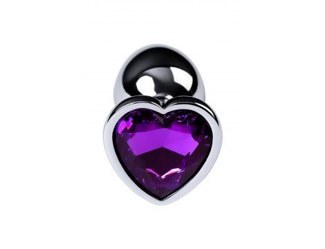 Silver anal plug with purple gem heart-shaped - 6