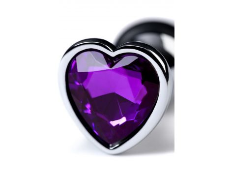 Silver anal plug with purple gem heart-shaped - 10