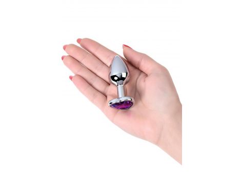 Silver anal plug with purple gem heart-shaped - 5