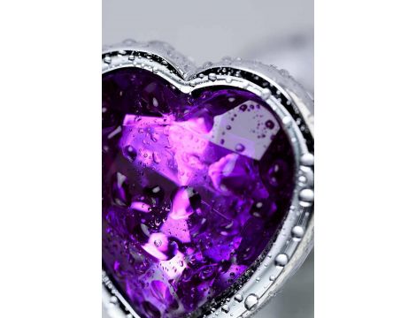 Silver anal plug with purple gem heart-shaped - 7