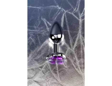 Silver anal plug with purple gem heart-shaped - 8