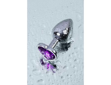 Silver anal plug with purple gem heart-shaped - 11