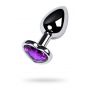 Silver anal plug with purple gem heart-shaped - 3