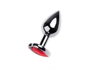 Silver anal plug with pink gem heart-shaped