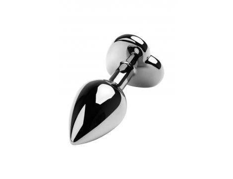 Silver anal plug with pink gem heart-shaped - 2